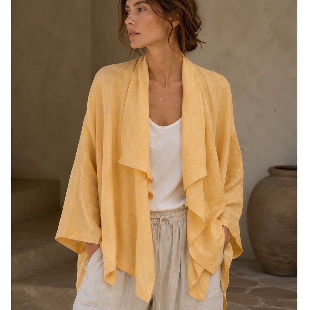 Planet by Lauren G Linen Kimono Jacket Womens Open Front Oversize Boxy Lagenlook